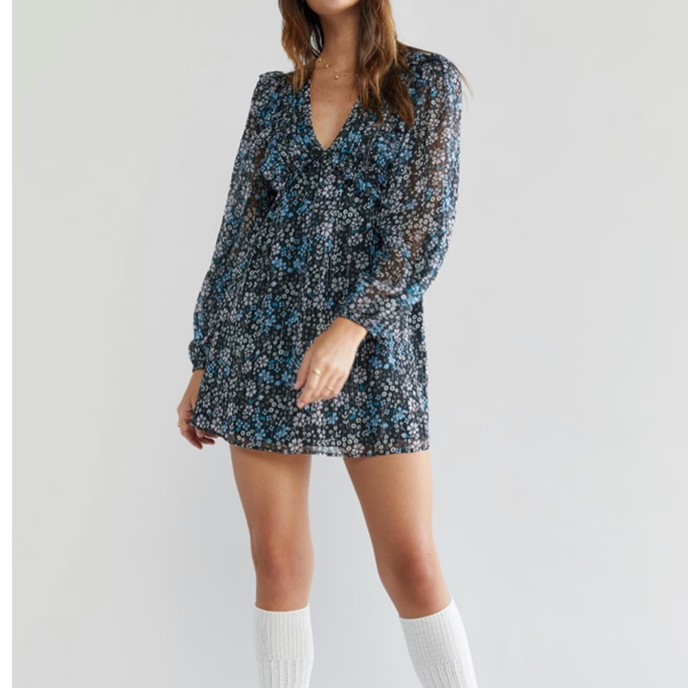V-Neck Floral Swing Lurex Mini Dress